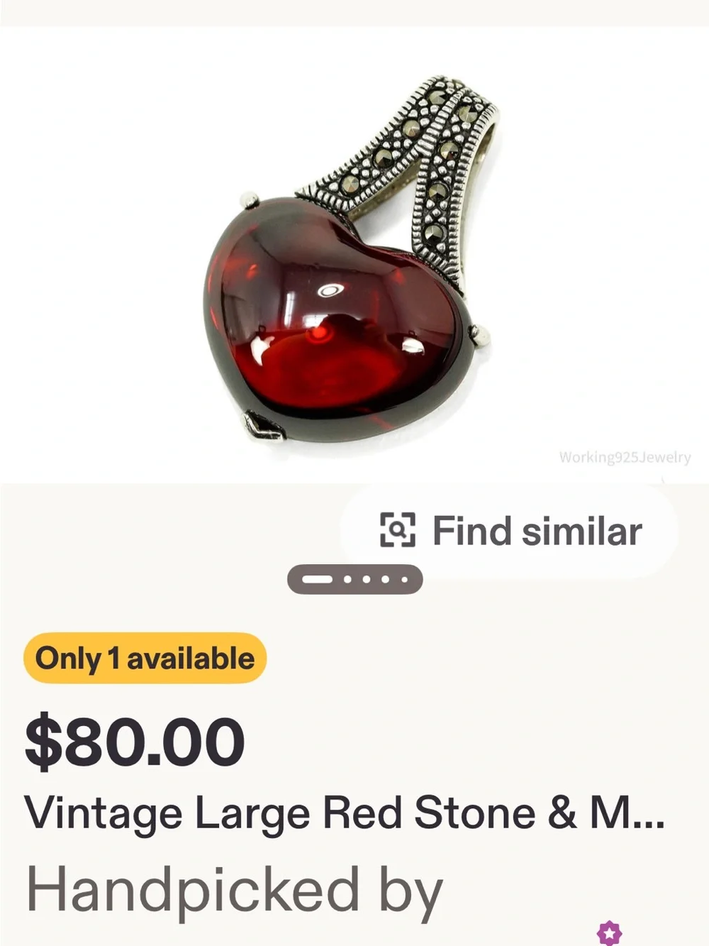 Large red stone heart. Silver
